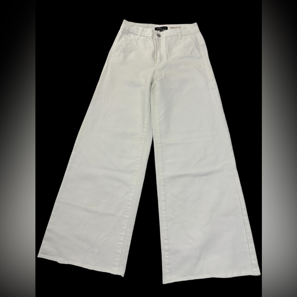 BCBGeneration High Rise Wide Leg Pants White Raw Hem Stretch Womens 5/27